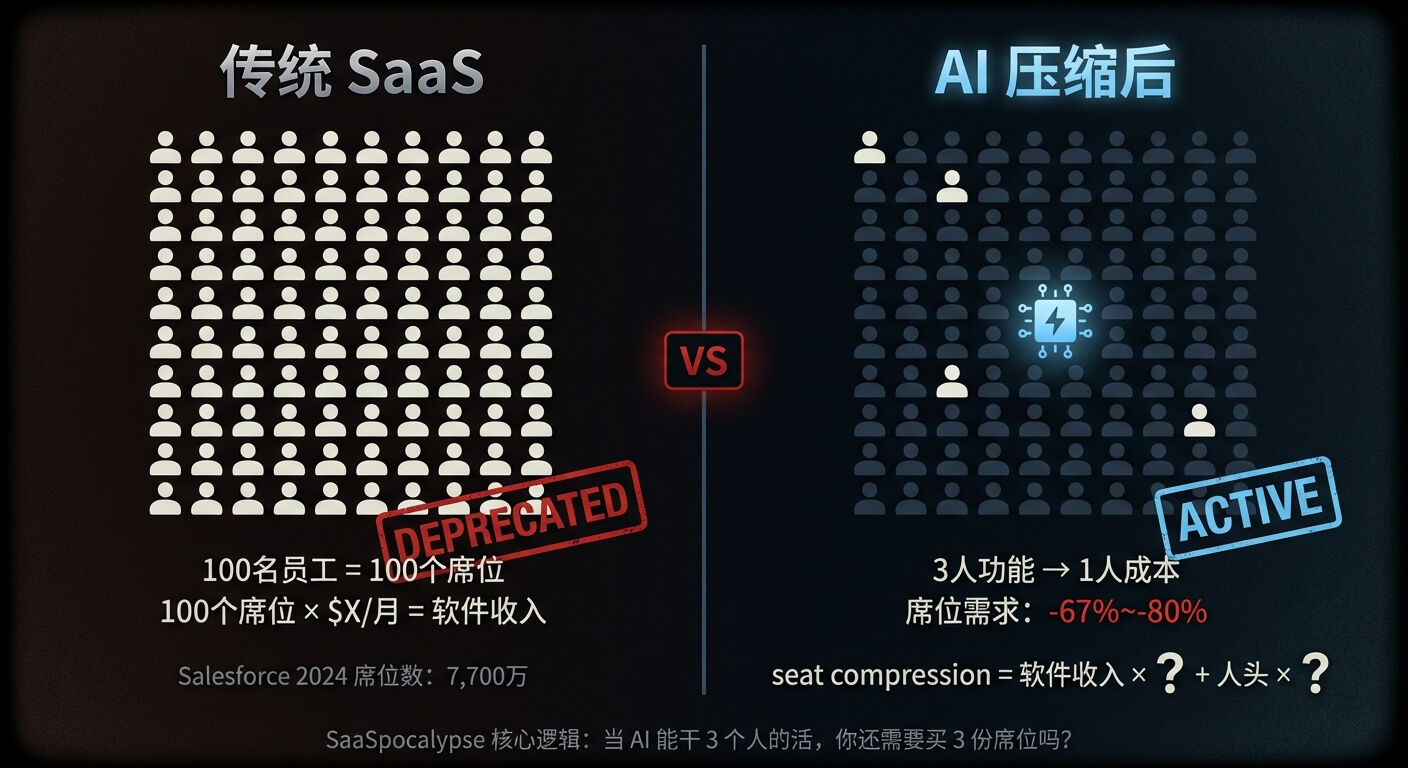 席位压缩：传统SaaS按人头计费 vs AI压缩后的新逻辑